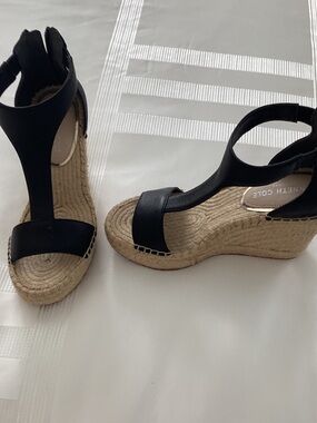 Kenneth Cole Black Espadrille Wedge Sandals with Ankle Strap